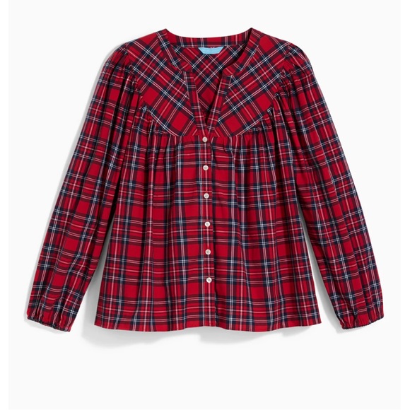 NWT Draper James Angie Plaid Popover Cotton Top Red - Picture 2 of 7